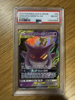 PSA 8 Gengar & Mimikyu GX 53/181 NM-MT 2019 Sun & Moon Team Up Pokemon Card - Image 1
