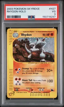 Rhydon 2003 Pokemon Skyridge Holo PSA 3 #H27 - Image 1