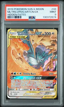 2019 POKEMON SUN & MOON HIDDEN FATES #44 MOLTRES & ZAPDOS & ARTICUNO GX PSA 9 - Image 1
