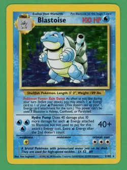 Blastoise Pokemon Base Set Unlimited Holo Rare 2/102 NM/LP - Image 1