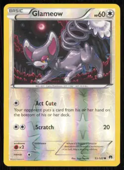 Glameow 93/122 Common BREAKpoint Pokemon Reverse Holo Lightly Played - Image 1