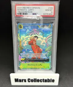One Piece CCG Monkey D. Luffy OP08-109 Two Legends Treasure Rare Foil EN PSA 10 - Image 1