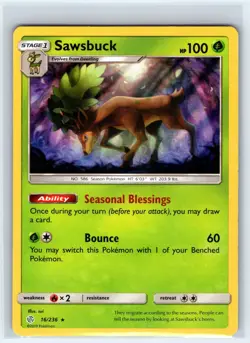 Sawsbuck 16/236 Holo Rare Cosmic Eclipse Pokemon Holo Lightly Played - Image 1