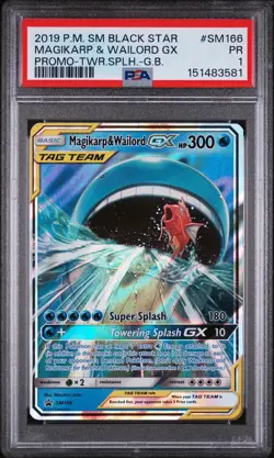2019 POKEMON SM BLACK STAR PROMO #SM166 MAGIKARP & WAILORD GX PSA 1 POP 15 - Image 1