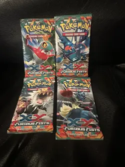 Sealed LIGHT XY Furious Fists Pokemon Booster Card Artset Art Set - 4 Packs - Image 1