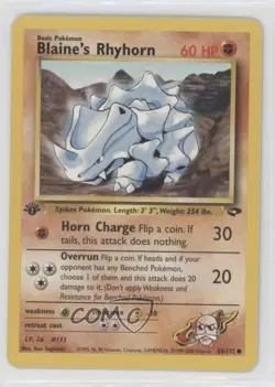 Blaine's Rhyhorn 1st Ed. Pokemon Gym Challenge #65 2000 - Image 1