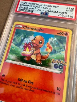 2022 Pokemon GO Charmander Sword & Shield 232 Cosmos Holo BLACK STAR Promo PSA 9 - Image 2
