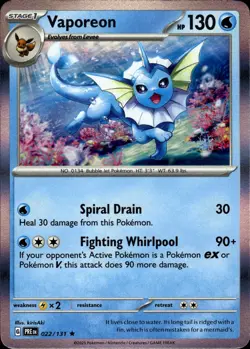 VAPOREON 022/131 HOLO RARE PRISMATIC EVOLUTIONS POKEMON HOLO NM - Image 1