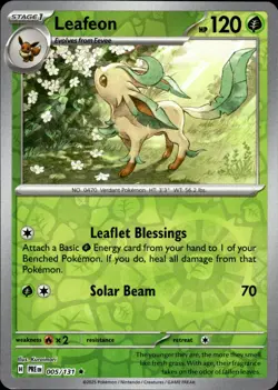 LEAFEON 005/131 HOLO RARE PRISMATIC EVOLUTIONS POKEMON REVERSE HOLO NM - Image 1