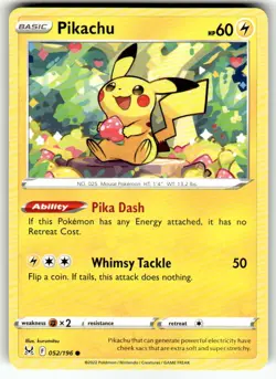 Pikachu 052/196 Common Lost Origin Pokemon Near Mint - Image 1