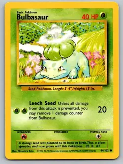 Bulbasaur 44/102 Common Base Set Unlimited Pokemon Lightly Played - Image 1