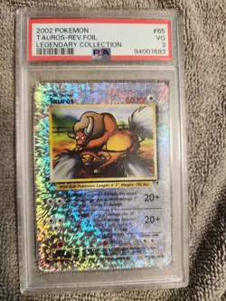 2002 Pokemon Legendary Collection #65 Tauros Reverse Holo PSA 3 VG - Image 1