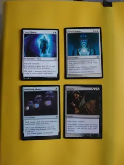 Spirit mantle, Unmake, Deafening silence,Aura of silence MTG 4 White Card. - Image 1