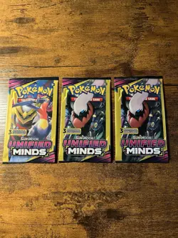 Pokemon Unified Minds 3 Card Pack Booster 3 Packs Sealed - Image 1