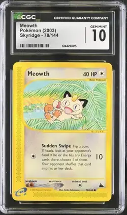 CGC 10 GEM MINT Meowth 78/144 Pokemon 2003 Skyridge Pop 19 - Image 1