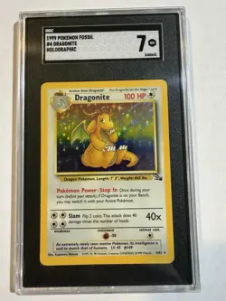 1999 Pokemon TCG Fossil Dragonite 4/62 Holo Rare SGC 7 Wizards - Image 1
