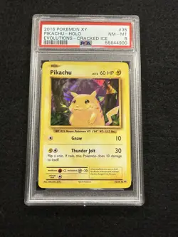 Pokemon Pikachu Cracked Ice Holo #35 from Evolutions in a PSA 8 !! - Image 1