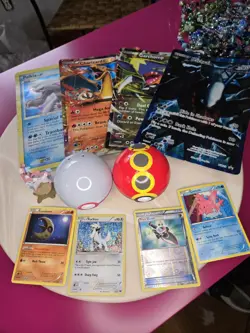 Lot 4 Oversized Promo Pokemon Cards, + 4 Reg; 2 Balls, & Xy Fairy Figure + - Image 1