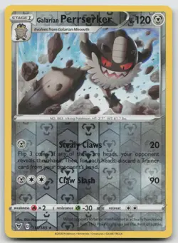Galarian Perrserker 113/185 Rare Vivid Voltage Pokemon Reverse Holo NM - Image 1