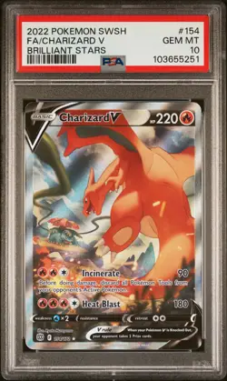 2022 POKEMON SWORD & SHIELD BRILLIANT STARS #154 FULL ART/CHARIZARD V PSA 10 - Image 1