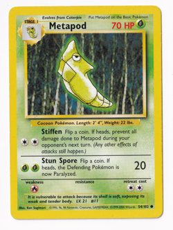 Metapod #54 Pokemon TCG Base Set UK 1999-2000 Ed. Common EXCELLENT condition - Image 2