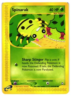 Pokemon TCG Spinarak 111/147 Common Aquapolis LP - Image 1