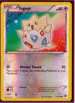 2012 POKEMON TOGEPI 110/149 BLACK & WHITE BOUNDARIES CROSSED REVERSE HOLO NM/LP - Image 1
