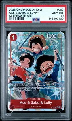 2025 ONE PIECE OP13 007 CARRYING ON HIS WILL ACE & SABO & LUFFY ALT ART PSA 10 - Image 1