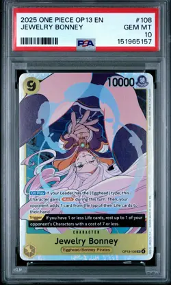 2025 ONE PIECE OP13 #108 CARRYING ON HIS WILL JEWELRY BONNEY PSA 10 GEM MINT - Image 1