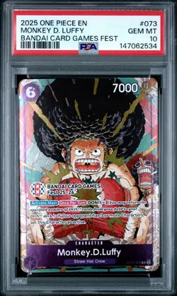 2025 ONE PIECE OP07-073 BANDAI CARD GAMES FEST 25-26 MONKEY D LUFFY PROMO PSA 10 - Image 1