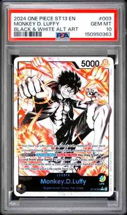 2024 ONE PIECE ST13 #003 THREE BROTHERS LUFFY BLACK & WHITE ALT ART PSA 10 - Image 1