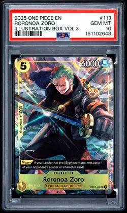 PSA 10 2025 ONE PIECE PROMOS 113 RORONOA ZORO ILLUSTRATION BOX VOL.3 - Image 1