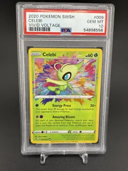 2020 POKEMON SWORD & SHIELD VIVID VOLTAGE #009 CELEBI PSA 10 - Image 1