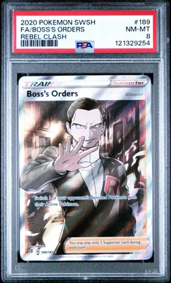 2020 Pokemon Sword & Shield Rebel Clash Full Art Boss's Orders #189 PSA 8 - Image 1