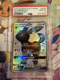 2019 POKEMON SUN & MOON HIDDEN FATES #SV69 FULL ART/UMBREON GX PSA 10 - Image 1