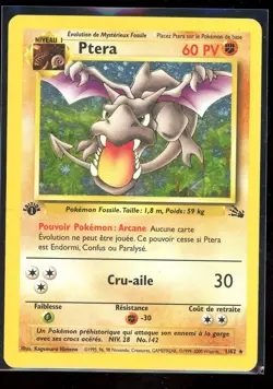 2000 Pokemon FRENCH 1st Edition Fossil Ptera-Aerodactyl Holo 1/62 w/Swirl - Image 1