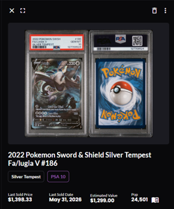 Pokemon 2022 Lugia V Alt Full Art Holo Silver Tempest 186/195 PSA 10 - Image 2