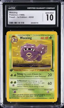 1999 POKEMON FOSSIL - 1ST ED #45/62 WEEZING CGC 10 GEM MINT - Image 1