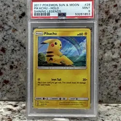 2017 Pokemon TCG Shining Legends Pikachu Cracked Ice Holo 28/73 PSA 9 - Image 1