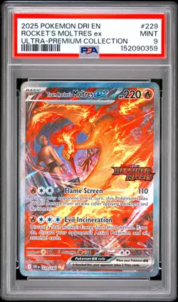 2025 Pokemon Destined Rivals Rocket's Moltres EX UPC Stamped Promo PSA 9 #229 - Image 1