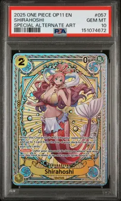 2025 ONE PIECE OP11-A FIST OF DIVINE SPEED #057 SHIRAHOSHI PSA 10 - Image 1
