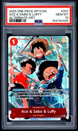 2025 ONE PIECE OP13-CARRYING ON HIS WILL ALTERNATE ART ACE & SABO & LUFFY PSA 10 - Image 1