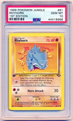 Pokemon Jungle Rhyhorn Common 1st Edition #61 PSA 10 - POP 721 - Image 1