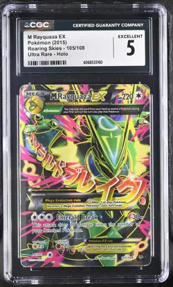 CGC 5 M Rayquaza EX 2015 Roaring Skies 105/108 Ultra Rare Holo Pokemon Card - Image 1