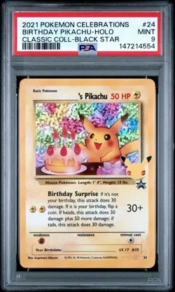 Pokemon TCG - Birthday Pikachu 24 Celebrations Holo PSA 9 2021 - Image 1