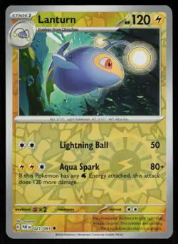 Lanturn 021/091 Uncommon Paldean Fates Pokemon Reverse Holo Near Mint - Image 1