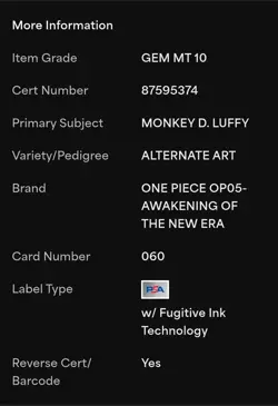 2023 ONE PIECE | MONKEY D. LUFFY OP05-060 | ENG | ALTERNATE ART | PSA 10 GEM MT - Image 3