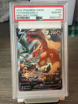 Pokemon Cards PSA 10 GEM MT Charizard V Brilliant Stars Swsh FA 2022 154/172 - Image 1