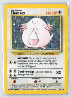 Pokemon Base Set #003/102 Chansey Holo Rare,Holo Damaged - Image 1