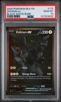 2025 POKEMON BLK EN-BLACK BOLT BLACK WHITE RARE #172 ZEKROM EX PSA 10 - Image 1
